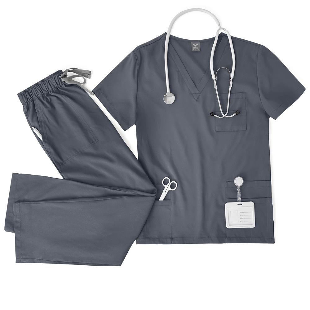 Uniformi mediche unisex Uomo Donna Abbigliamento infermieristico Laboratorio Costume di bellezza Set scrub infermiera Camice clinico Pantaloni