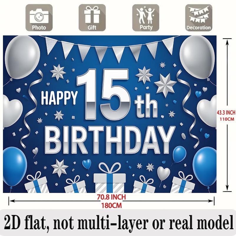 Party Backdrop 15Th Birthday Stars Blue Flat Balloons Number Wedding Celebrations Celebration Photo Booth Front Door Decor