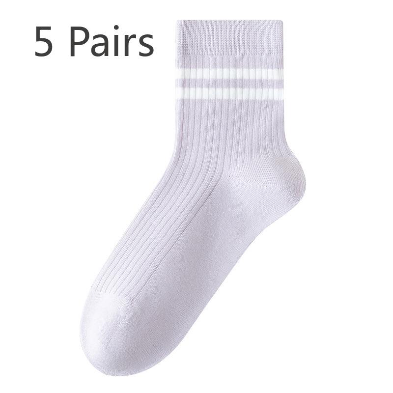 5 Perechi de Șosete Dama de Primăvară și Toamnă Antibacteriene din Bumbac Pur Fără Cusături cu Bare Paralele Medii