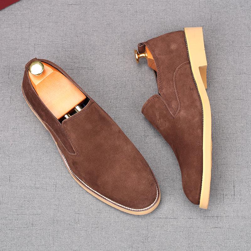 

New Men Genuine Leather Wedding Dress Shoes Male Casual Flats Brown Black Loafers Homecoming Prom Zapatillas Hombre 38