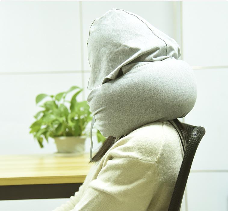 Particle U-Shaped Hooded Neck Pillow: Multi-functional, Light-Blocking, Breathable, for Airplane Nap & Lumbar Support