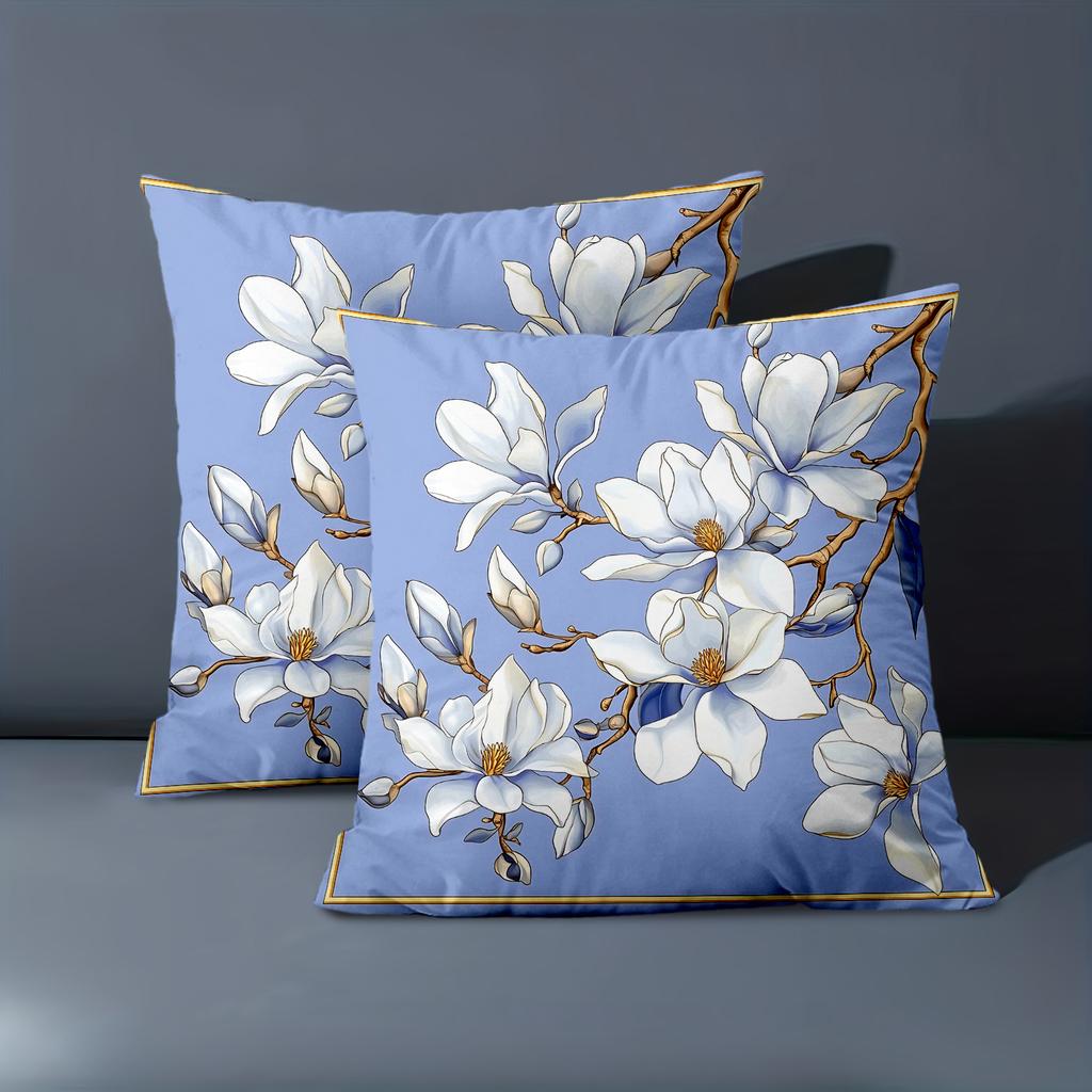 1 Pieces Bohemian White Magnolia Floral Throw Pillow Covers Pattern Cushion Cover Suitable For Sofa Bedroom Car Pillow Cover