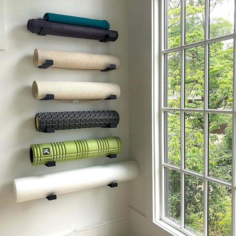 Space Saving Yoga Gear Wall Mount Organizer For Mats Aluminum Construction