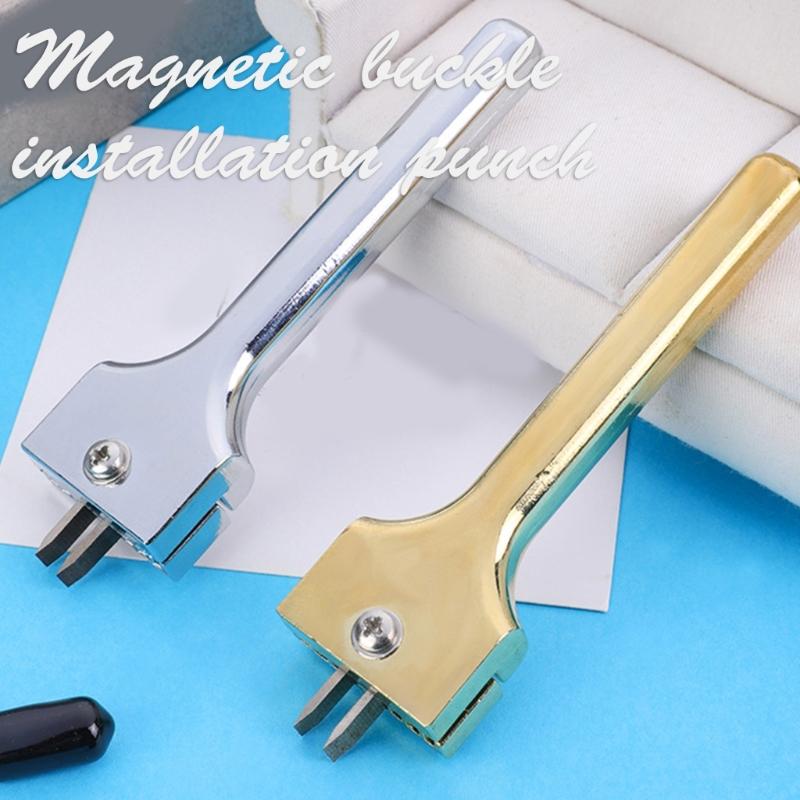 Leather Punch Tool Easy to Use Adjustable Fork Punch DIY Leather Tool Magnetic Buckle Installation Tool