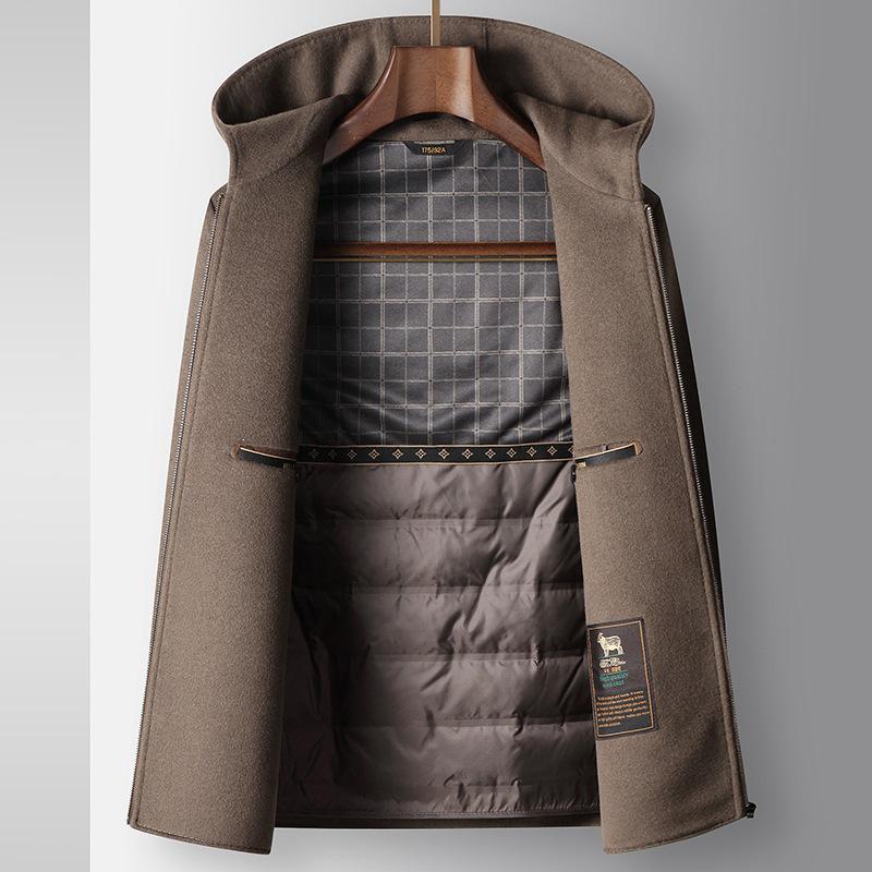 Men's 2025 Autumn/Winter Hooded Wool Coat with Detachable Down Liner - Youth Business Double-Sided Short Jacket.
