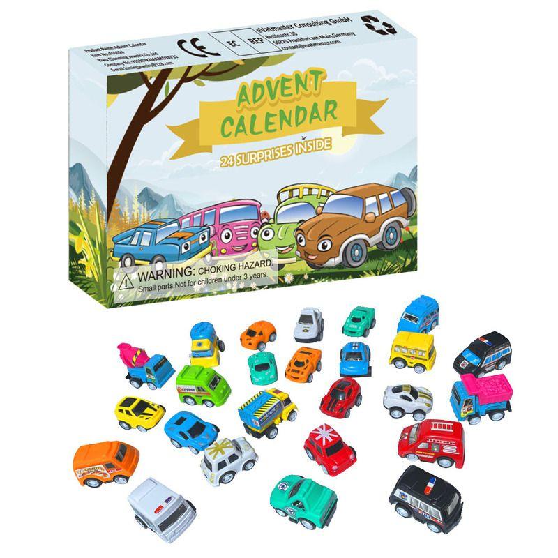 Festlicher Weihnachtskalender mit 24 entzückenden Mini-Autospielzeugfahrzeugen für Kinder