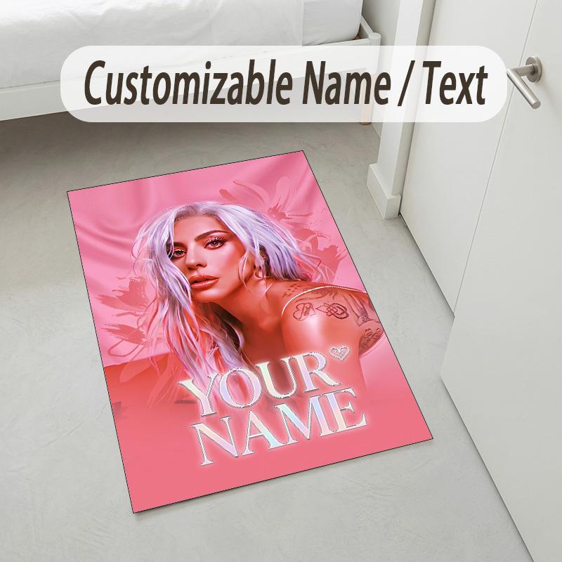 Personalized Crystal Velvet Carpet,Lady Gaga Custom Printed Name, Plush Area Rug For Home Indoor Decor