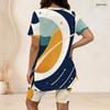 Women Plus Size Two Piece Set Wine Glass Floral Art Print Round Neck Short Sleeve Split Top Knee Length Pants