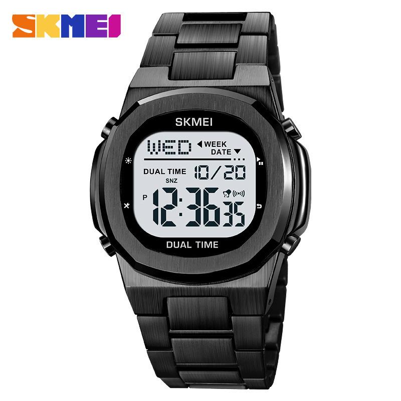 SKMEI Men's Digital Sports Watch, Steel Band Waterproof Multifunction Casual Wristwatch