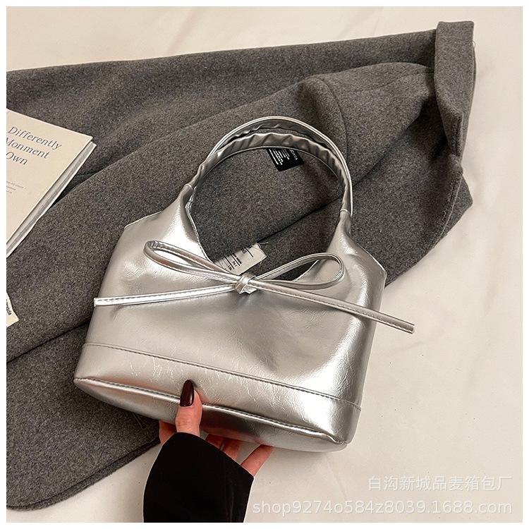 

New Bowknot PU Women s Bag Simple and Commuting Messenger Bag Large Capacity Underarm Tote Bag for Women
