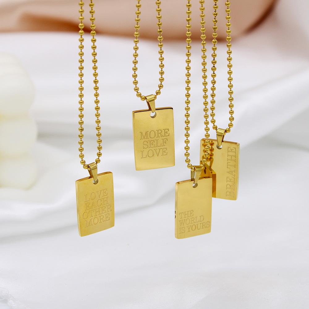 English Letter Square Pendant Stainless Steel Necklace - Vacuum Color Retention YS21