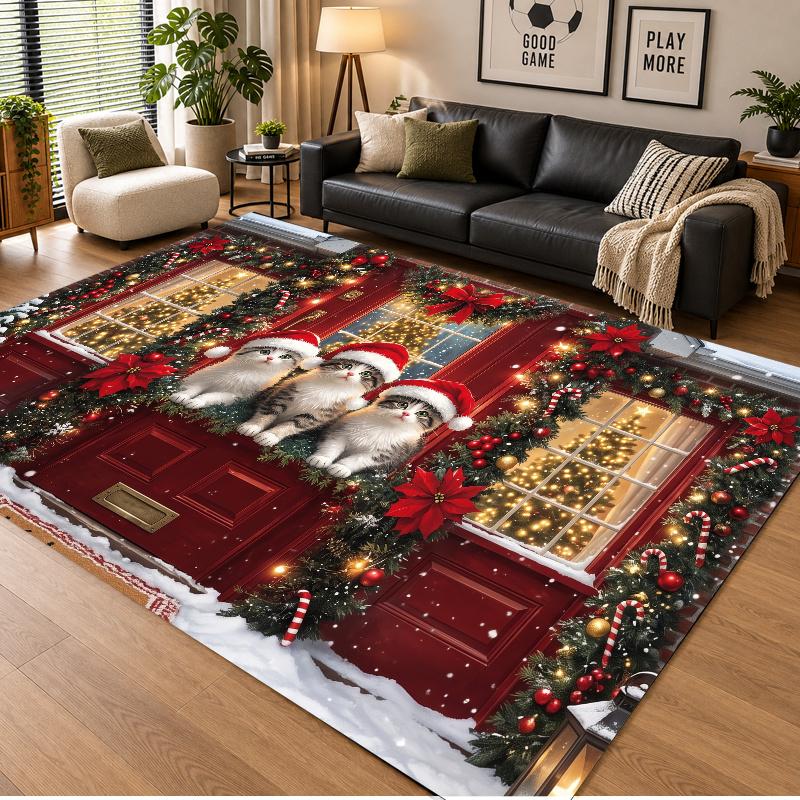 Christmas Theme Floor Carpet, Soft Area Rug, Xmas Indoor Home Holiday Decoration