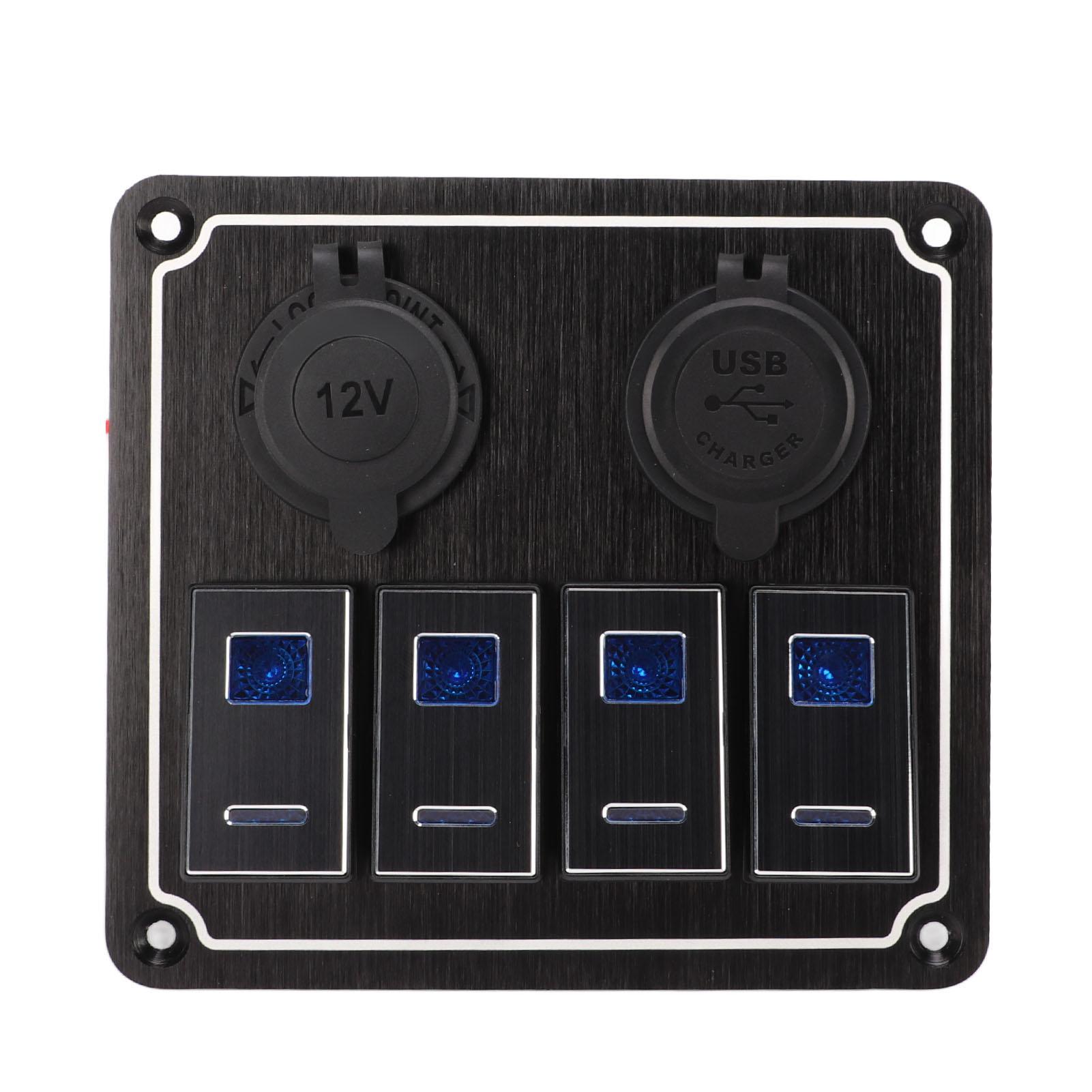 

Rocker Switch Panel 4 Gang 12‑24V 5 Pin Blue Light Toggle On Off Switch Panel Overload Protection for Cars RV Trailer