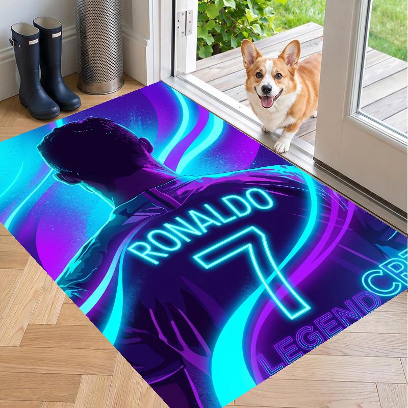 Crystal Velvet Rug with Cristiano Ronaldo Design, Soft Non-Slip Floor Mat for Living Room Bedroom Decor