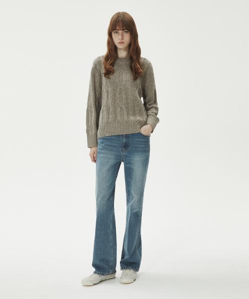 Lady Volume Wool Bokashi Crew Neck Round Knit_Brown Brown/F