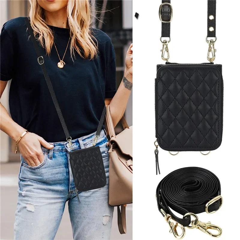Crossbody Lanyard Leather Zipper Wallet Card Phone Case for Samsung Galaxy Z Flip 7 6 5 4 3 Flip6 Flip5 Flip4 Wrist Rope Cover