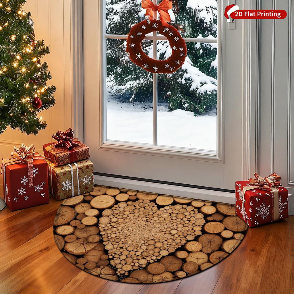 1 Stück Holzmuster Halbkreis Willkommen Fußmatte Rutschfest für Außenbereich Terrasse Veranda Küche Badezimmer Eingangsbereich Bodenmatte