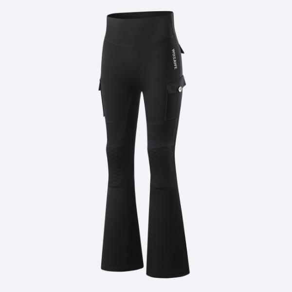 WOSAWE Women Motorcycle Pants High Waist Stretch Motocross Riding Tights with Removable Knee Pads Fitness Flared Leg Pant