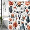 Cow Head Cactus Flower Shower Curtain, Bathroom Decorative Shower Curtain, Waterproof Shower Curtain with Hooks