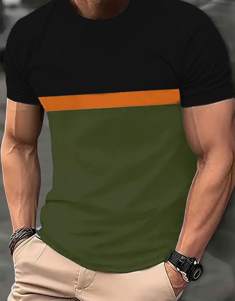Men's Color Block Short Sleeve T-Shirt, Comfortable Casual Daily Must-Have
