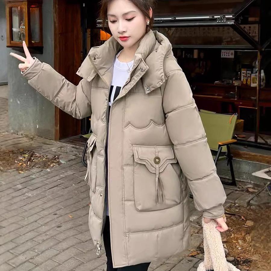 Winter new medium and long down cotton-padded clothes women's loose hooded cotton-padded clothes thickened cotton-padded jackets warm jackets