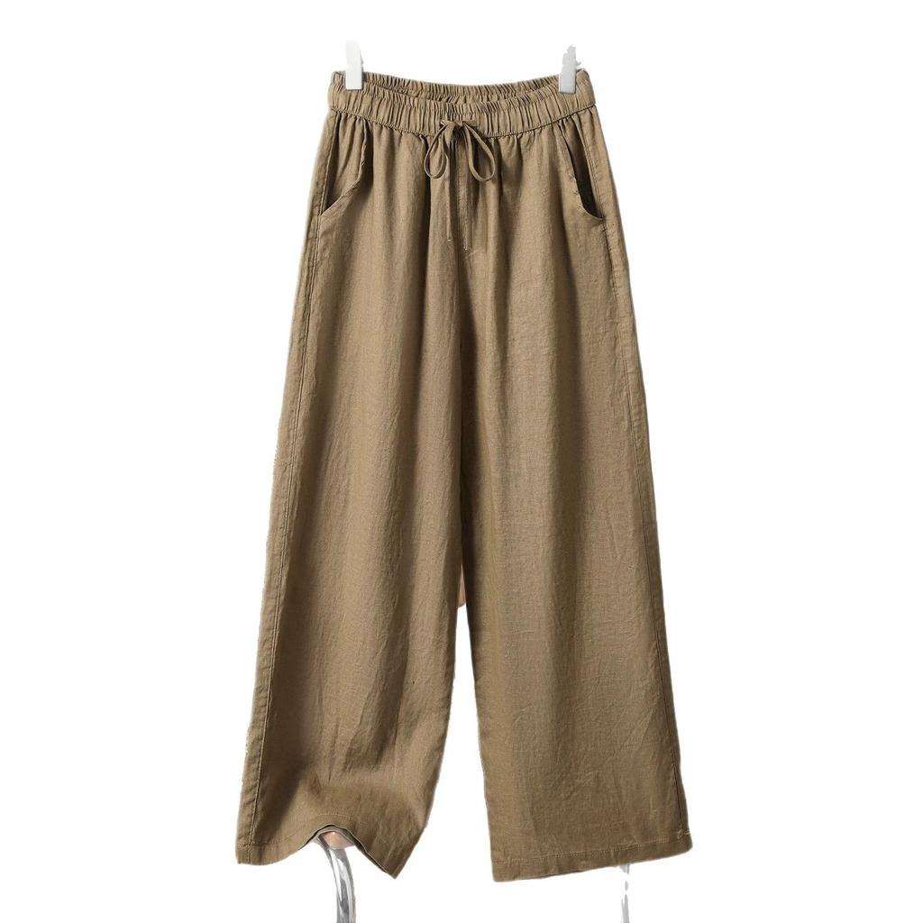Plus Size Summer Wide Leg Pants Women's Clothing Autumn High Waist Draped Linen Nine-Piece Pants Large Size Tai Chi Pants