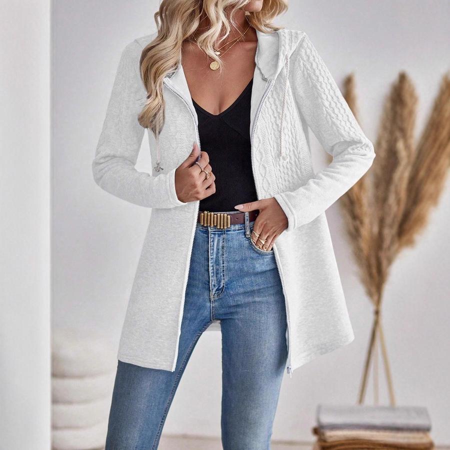 Spring/Autumn Women's Casual Loose Solid Color Ripple Patchwork Zippered Hoodie Jacket for Women