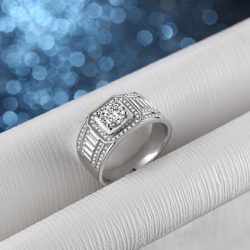 European and American domineering personality one-carat mozzarella diamond big men's ring, fashionable and atmospheric men's business ring ringjewelry