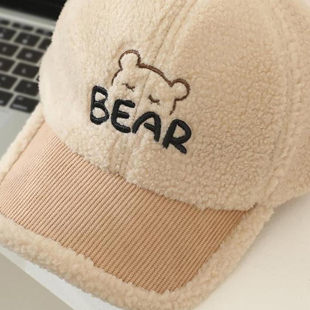 Cute Bear Embroidered Kids Baseball Cap Autumn Winter Lamb Fleece Baby Boy Girl Duck Tongue Caps For Children Warm Peaked Hat