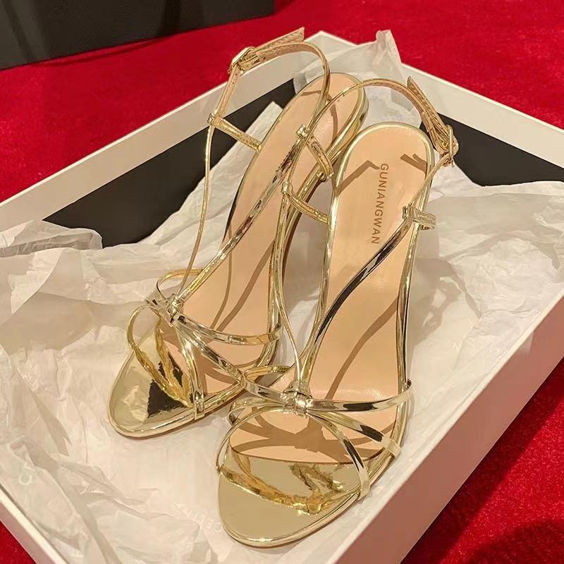 Women's Golden High Heel Roman Sandals 2024 - French Style Lace-up for Skirts