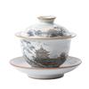 Ceramic Sancai Cover Bowl High-end Chinese Landscape Kung Fu Tea Set Tea Breaker Tengwang Pavilion Ru Kiln Single Tea Bowl