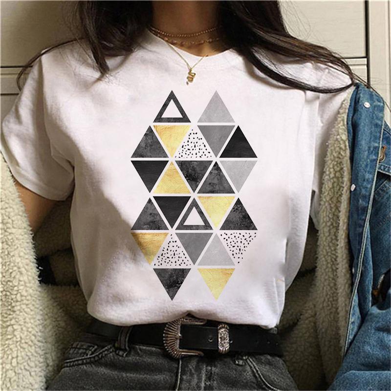 Kobiety piękna geometria czarna zabawna koszulka z nadrukiem dziewczyna śliczna koszulka z krótkim rękawem Harajuku 90S ubrania Drop