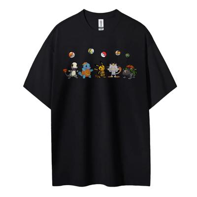 Neuer Pokemon-Print Neue Herren- und Damen-T-Shirts mit kurzen Ärmeln in den Größen M und L für Kinder, reine Baumwolle, Rundhalsausschnitt, lockere Oberteile