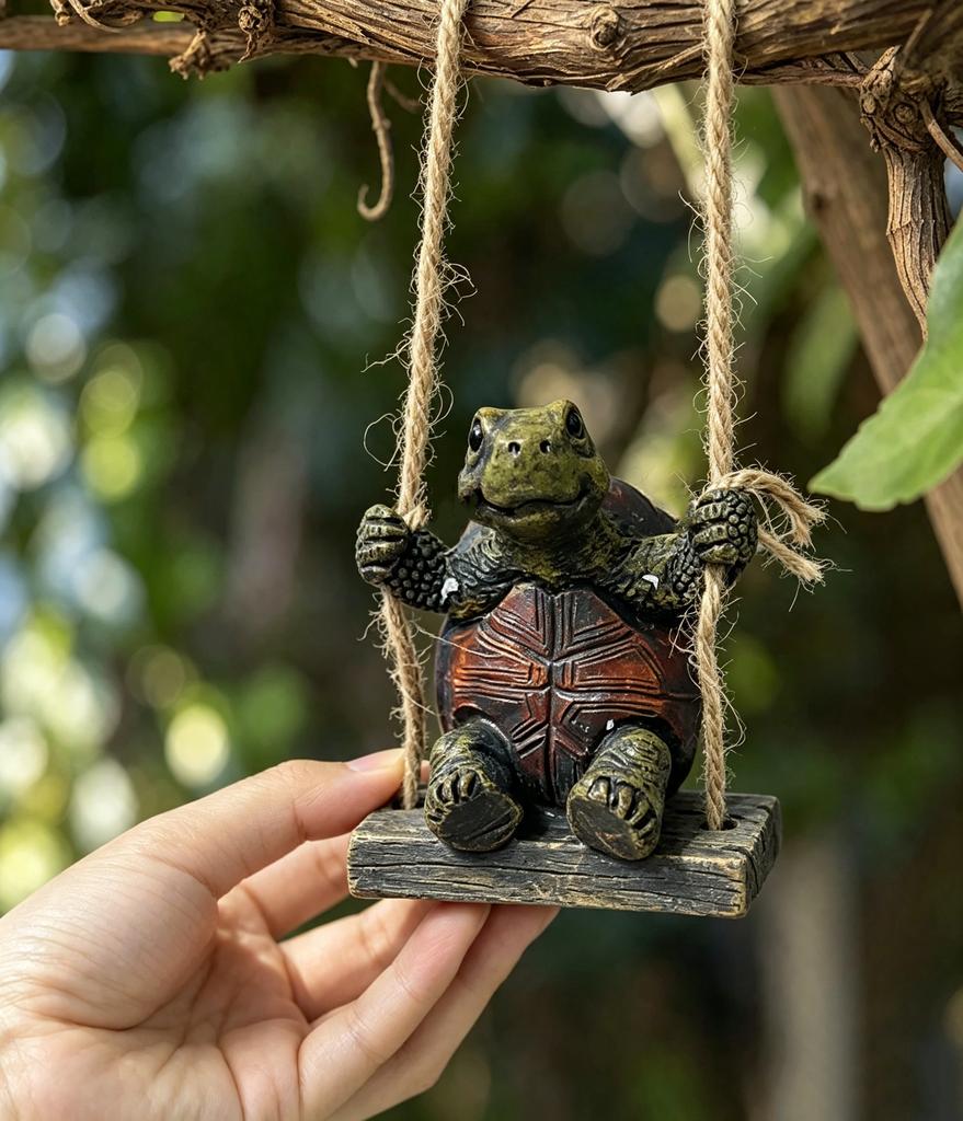 Ornement de Jardin Balançoire Tortue en Résine, Décoration Extérieure de Patio Cour Figurine Animale pour Cour
