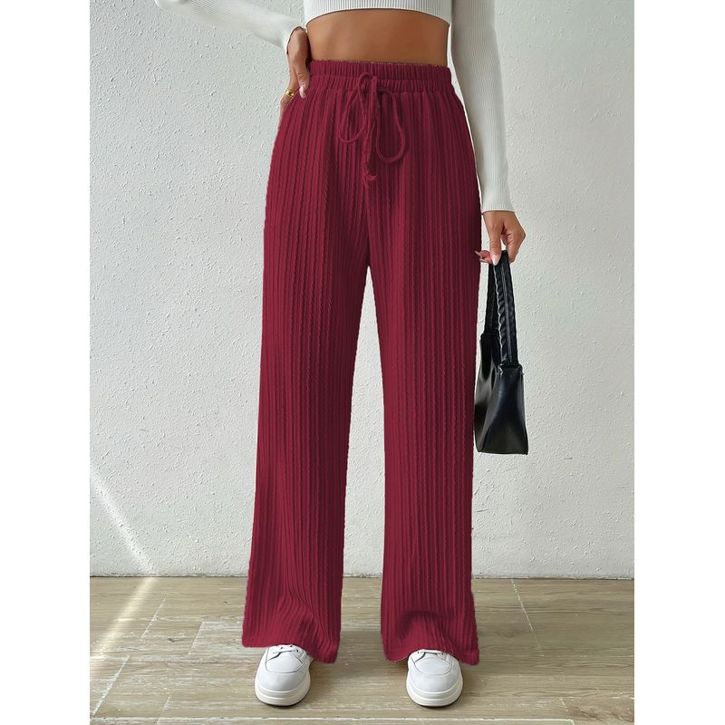 Fashion 2024 New Arrival Knot Waist Texture Knitting Wide Leg Pants Elastic High Waist Pure Color Casual Loose Straight-leg Women's Clothing