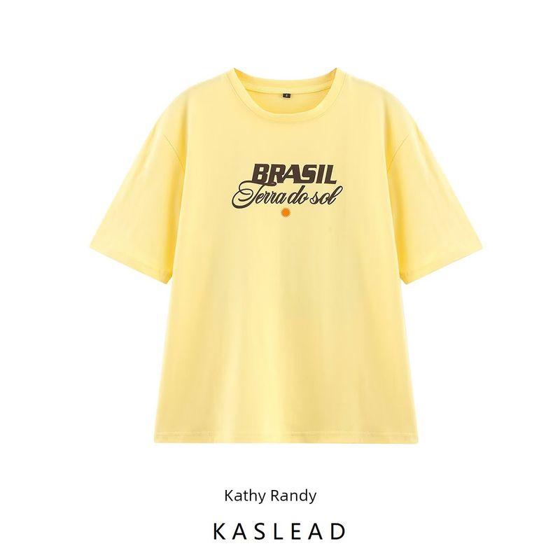 Kaslead New Women clothes Western Style Fashion Loose round Neck Printing Short Sleeved T-shirt 5643310