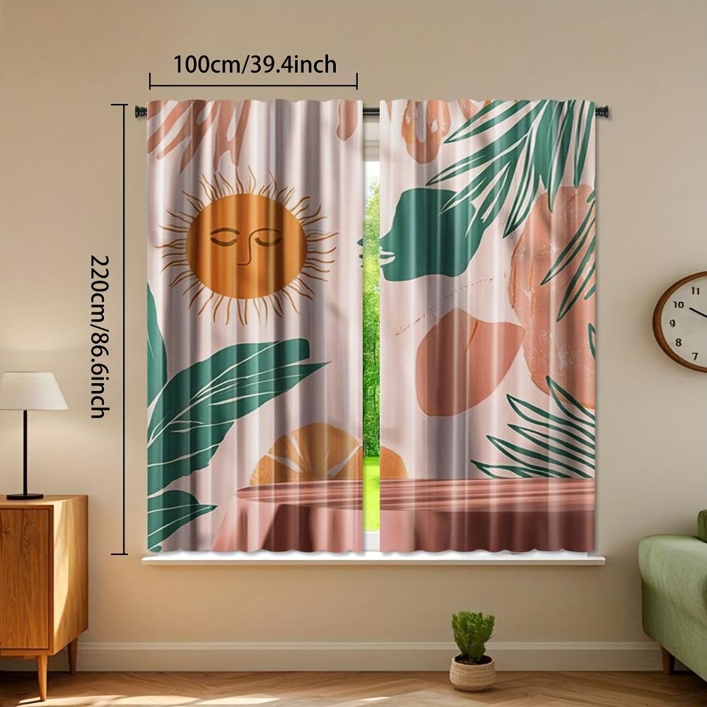 2pcs   Boho Sun Moon Leaves Curtain   Modern Abstract Art Curtain for Bedroom   Living Room   and Room Drapes