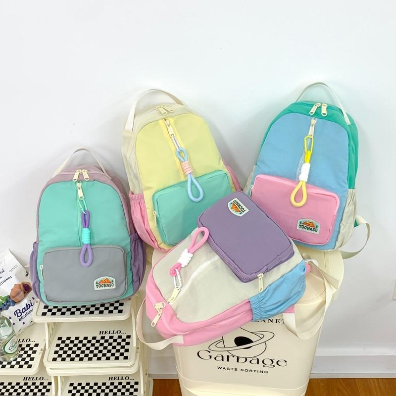 Kids Fashionable Backpack Color Block Design Large Capacity Bag Kindergarten