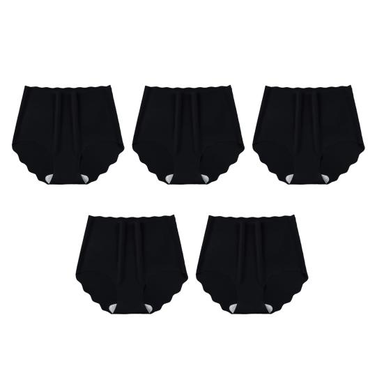 5 Pcs Women's Seamless Underwear High-Waisted No Show Stretchy Ice Silk Briefs Hipster Wavy Side Invisible Panties