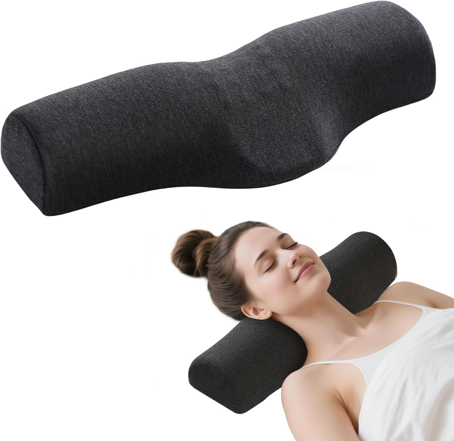 Cervical Contour Support Memory Foam Pillow Traction Cervical Relaxing Neck & Shoulder Pillow Ergonomic Sleeping Massage Pillow 51x21x9cm темно-серого