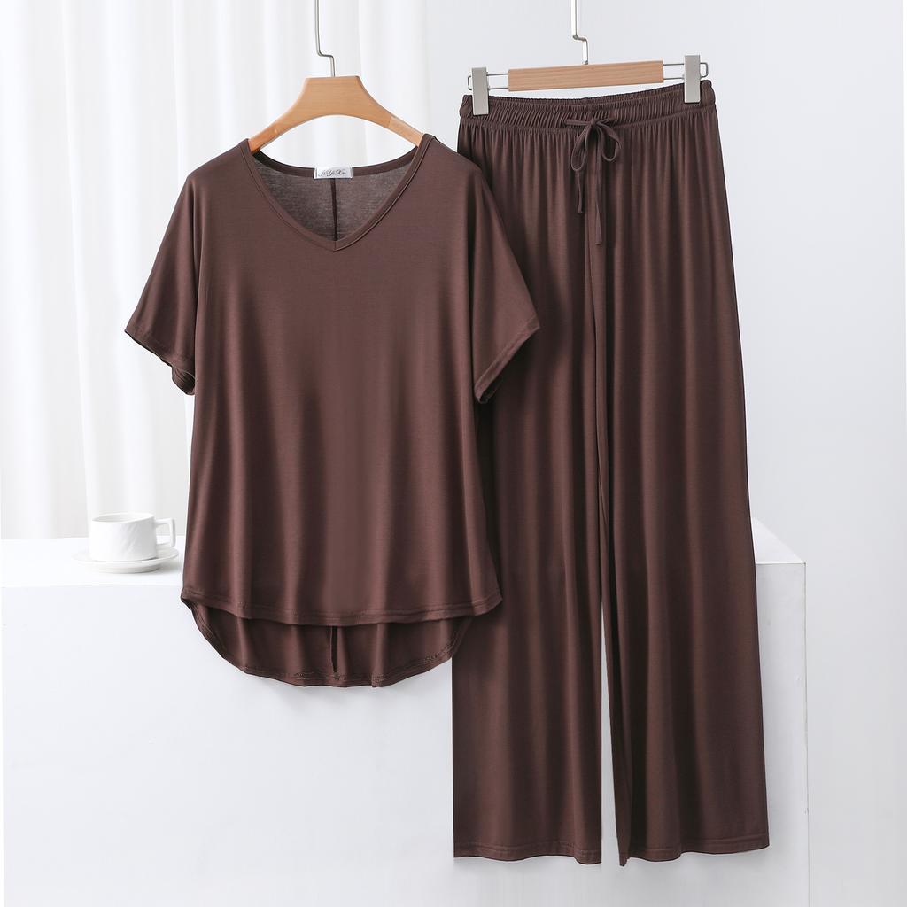 Ensemble de survêtement deux pièces pour femme Coupe ample Haut à manches courtes Pantalon à cordon de serrage