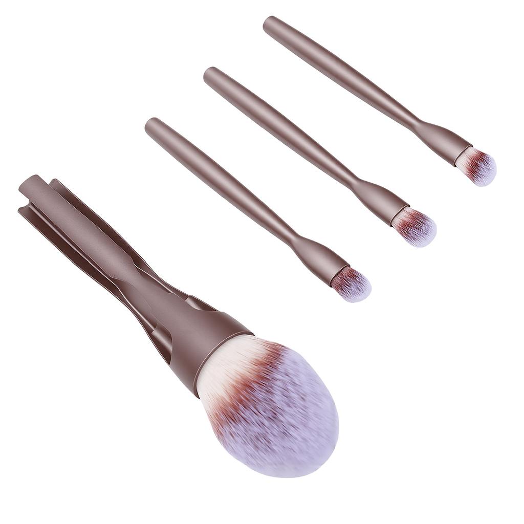 4 in 1 Makeup Brushes Skin Friendly Compact Non Slip Magnet Portable Makeup Brush Set for Travel Champagne
