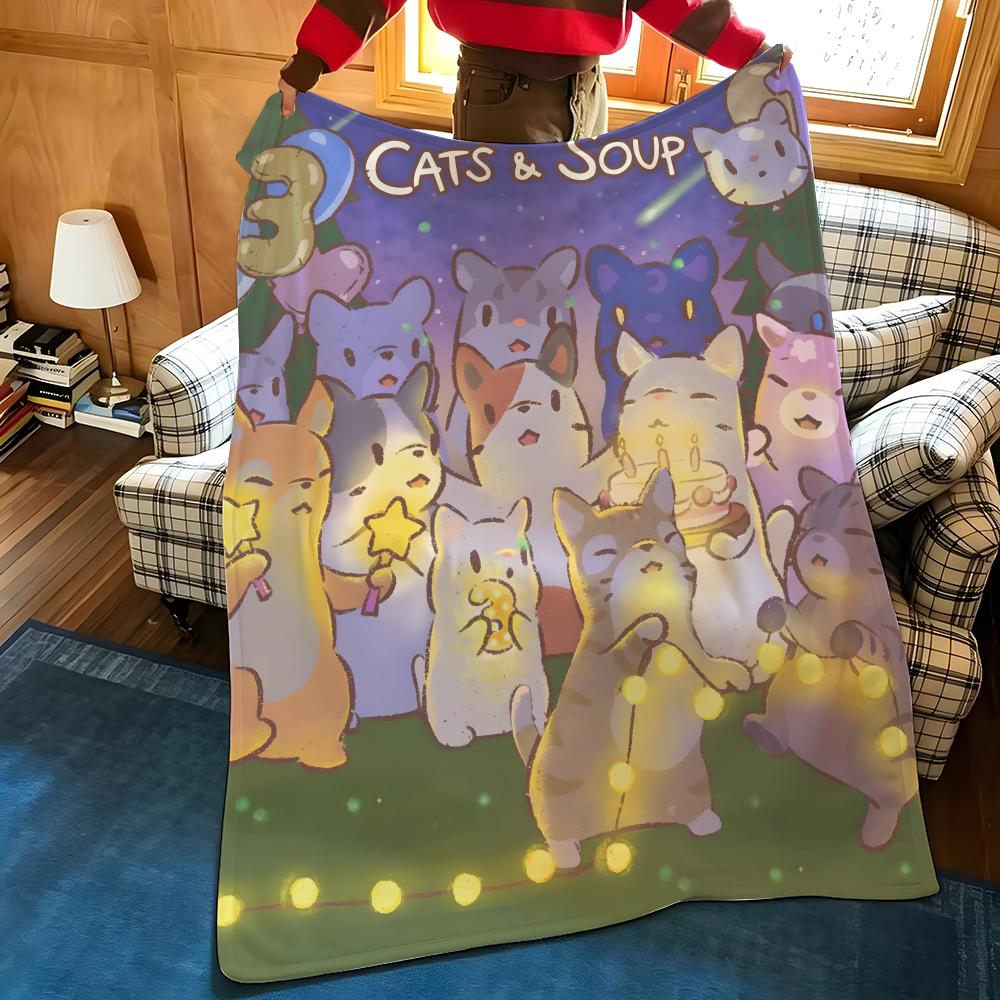 Game C-Cats S-Soup Throw Flannel Cozy Print Blanket, Portable, Durable Machine Washable Cute Cool