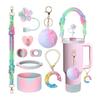 9Pcs A-E Hand-made Straw Cap Case Charm Chain Pendant Set for Stanley Bottle Tumbler Siliocne Cup Boot Handle Cup Accessories