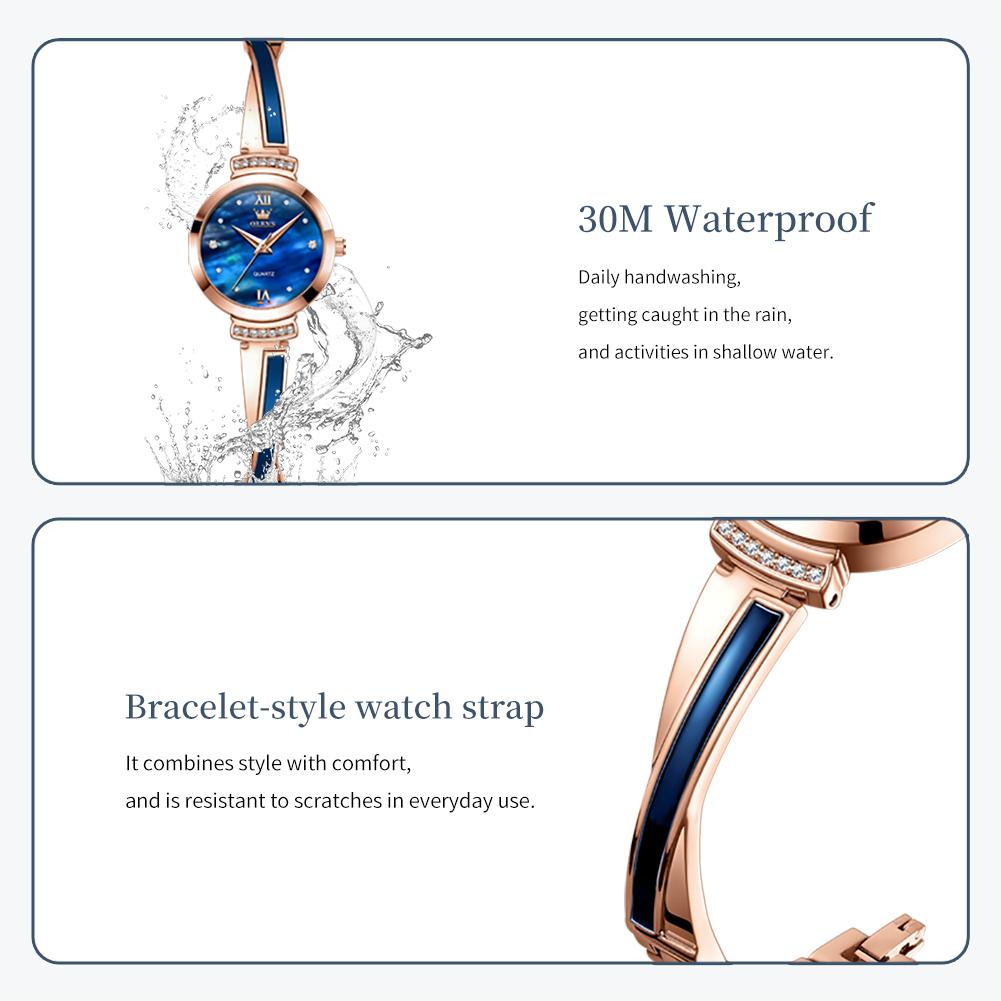 OLEVS Quartz Watches for Woman Fashion Personality Original Steel Strap Bracelet Wristwatch Elegant Waterproof Ladies Watch 7140