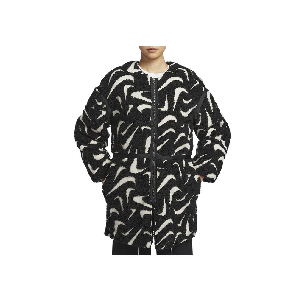 Nike Casual Loose Plush Jacket Women Jackets Black White FV8026-010