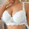 Soutien-gorge push-up à lacets brodés, dos en U, rembourrage latéral, grande taille, pour femmes