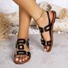 Sandales plates à boucle grande taille pour femme, Chaussures de plage unies ajourées, Claquettes décontractées tendance pour l'extérieur
