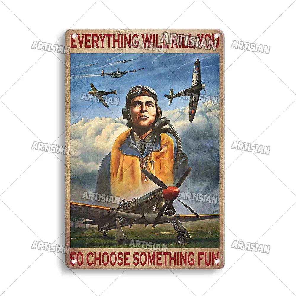 Künstlicher männlicher Pilot und Flugzeug dekorative Platte Vintage Metall Poster Mann Höhle nach Hause Wand dekor Zeichen