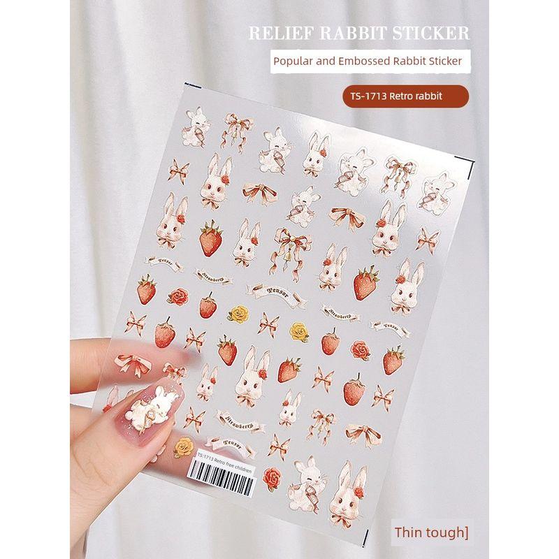 

Vintage Strawberry Relief Waterproof Ornament Nail Art Sticker TS-1713 Retro rabbit (thin and tough)